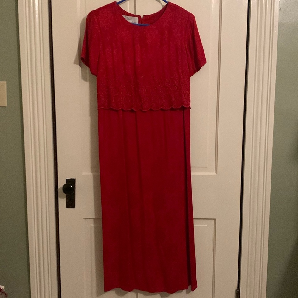 Red beaded dress.100% Rayon